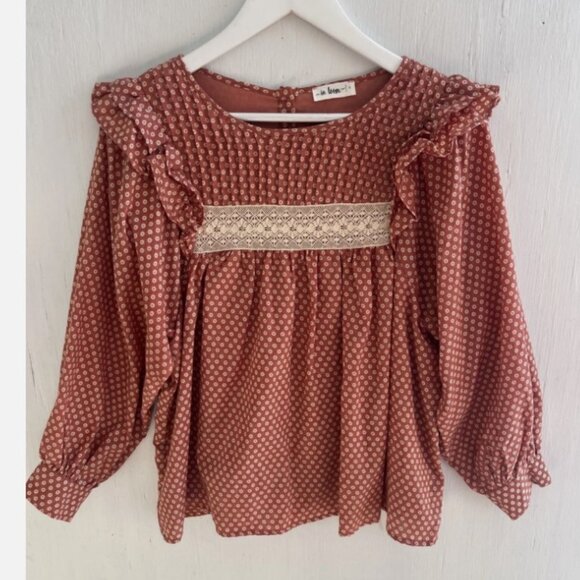 in loom Tops - In Loom Women’s Floral Peasant Blouse Ruffles Lace Trim Cottagecore Size S EUC